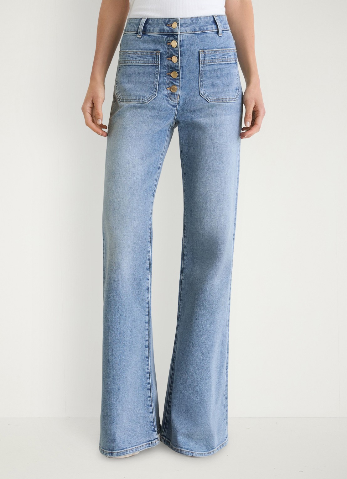 Reiss Cali high waist flared jeans met opgestikte zakken - detail 2 light blue / lichtblauw