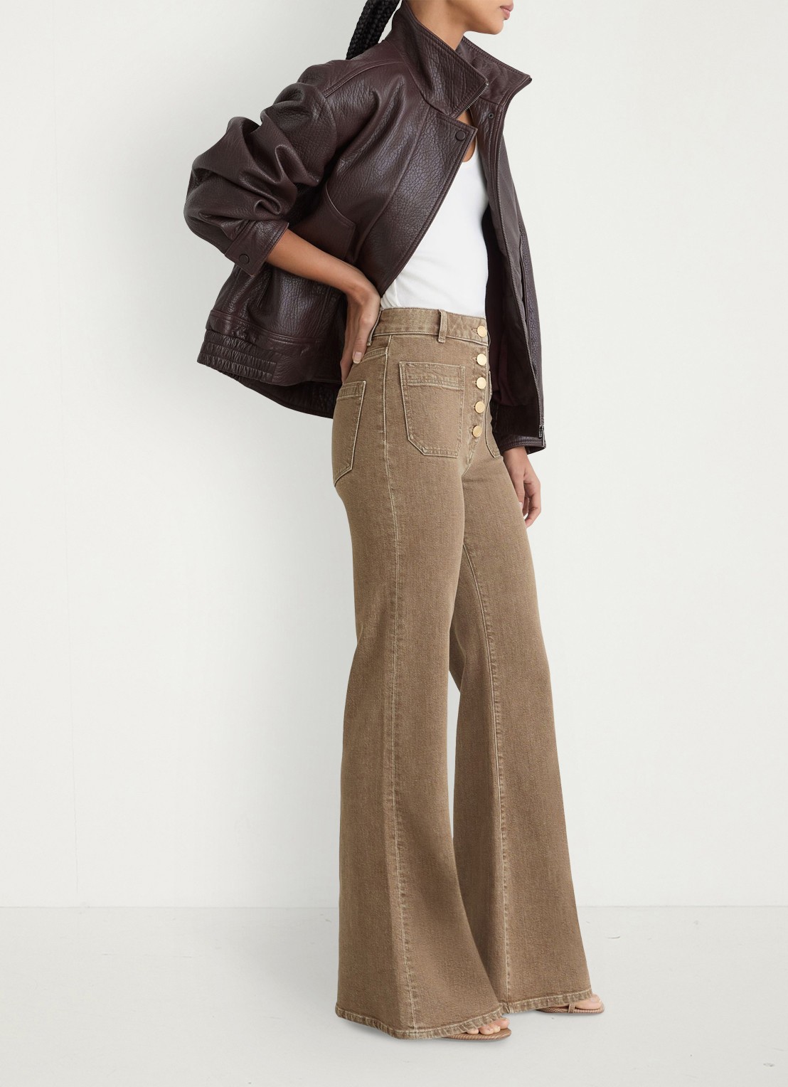 Reiss Cali high waist flared jeans met opgestikte zakken - detail 4 bruin