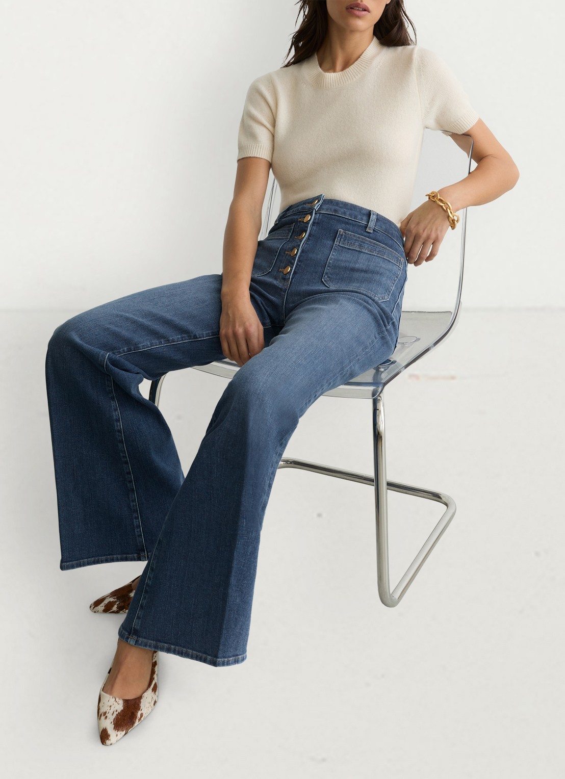 Reiss Cali high waist flared jeans met opgestikte zakken - detail 5 indigo