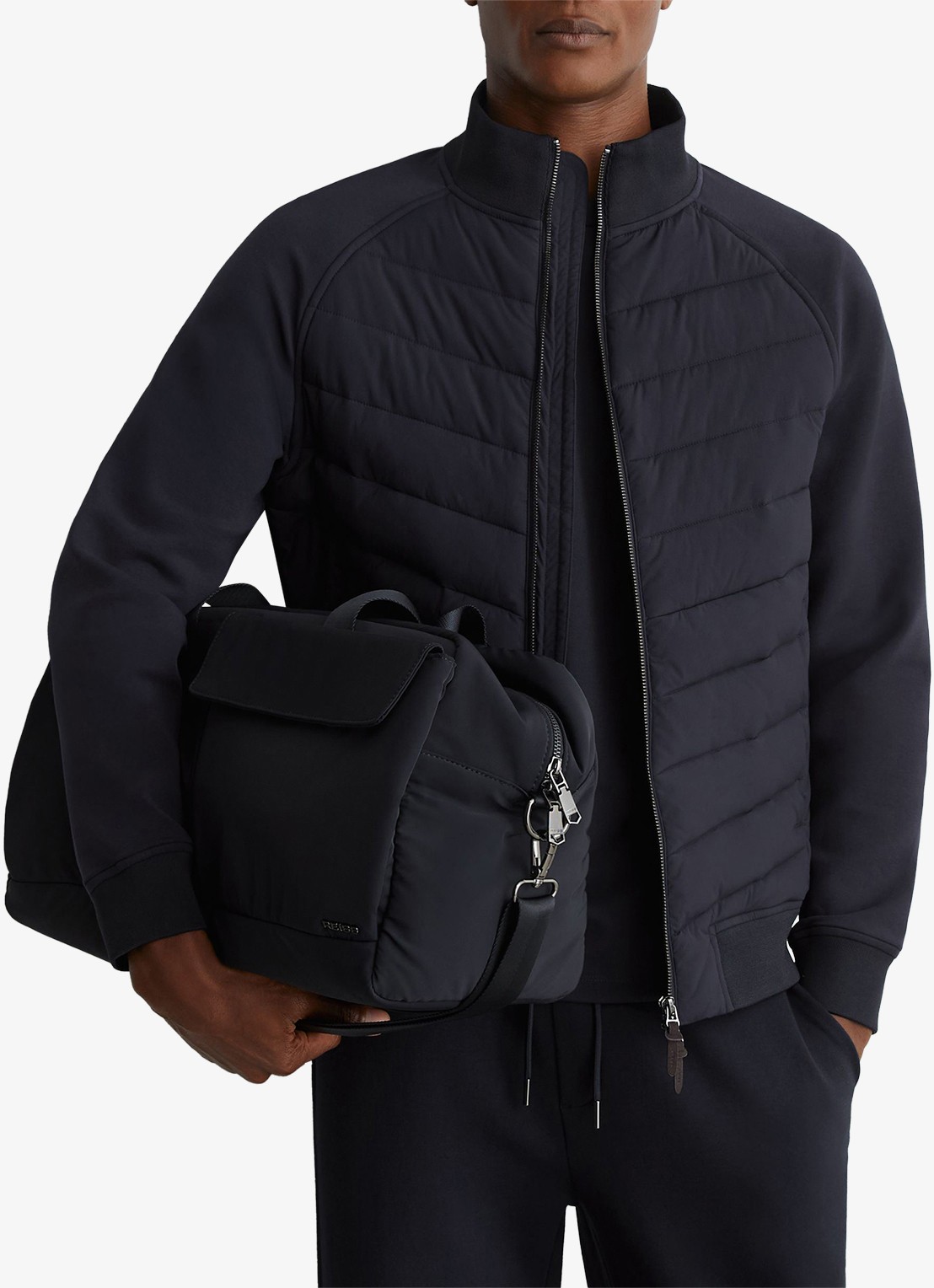 Reiss Calvorn gewateerde jack met quiltpatroon - detail navy / blauw