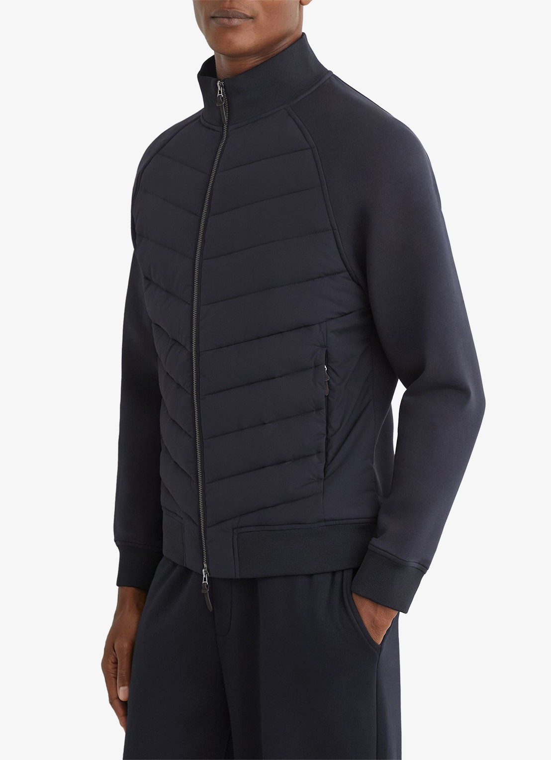 Reiss Calvorn gewateerde jack met quiltpatroon - detail 2 navy / blauw