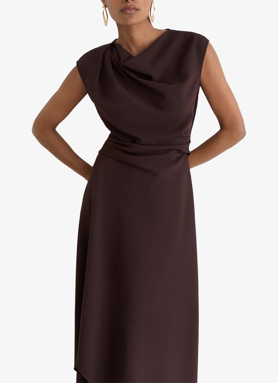 Reiss Camilla midi jurk met asymmetrische zoom - detail 3 bruin