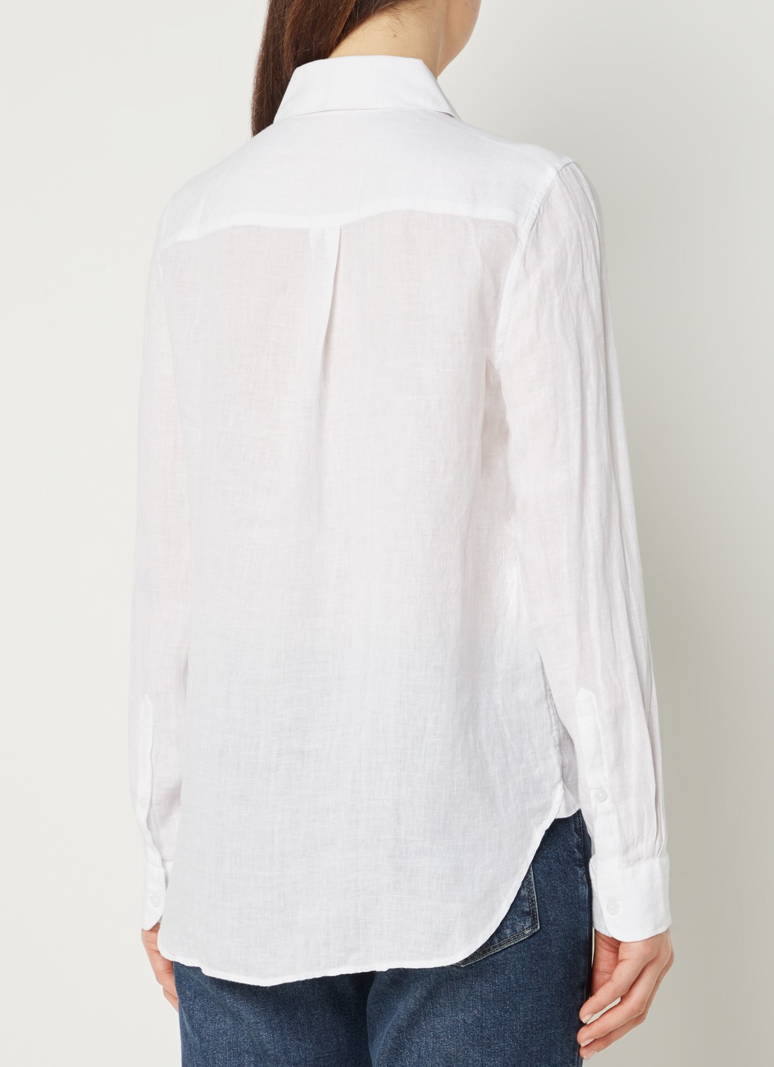 Reiss Campbell blouse van linnen met borstzak en gemêleerd dessin - achterkant wit