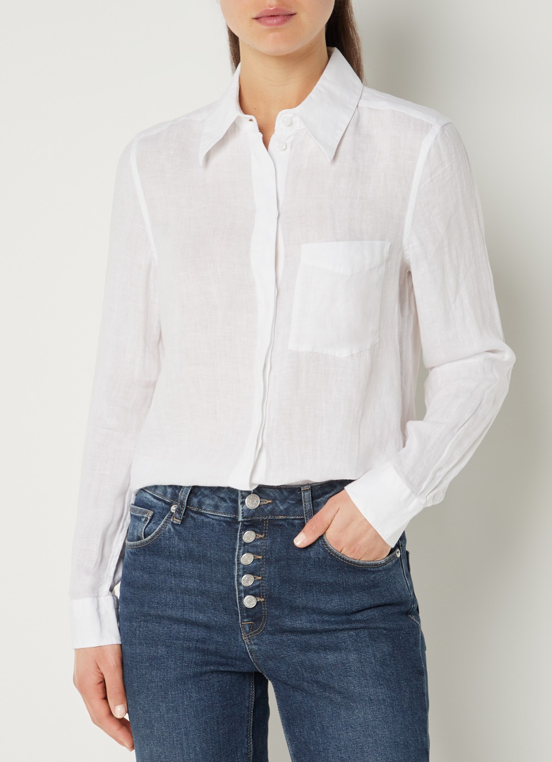 Reiss Campbell blouse van linnen met borstzak en gemêleerd dessin - detail 2 wit