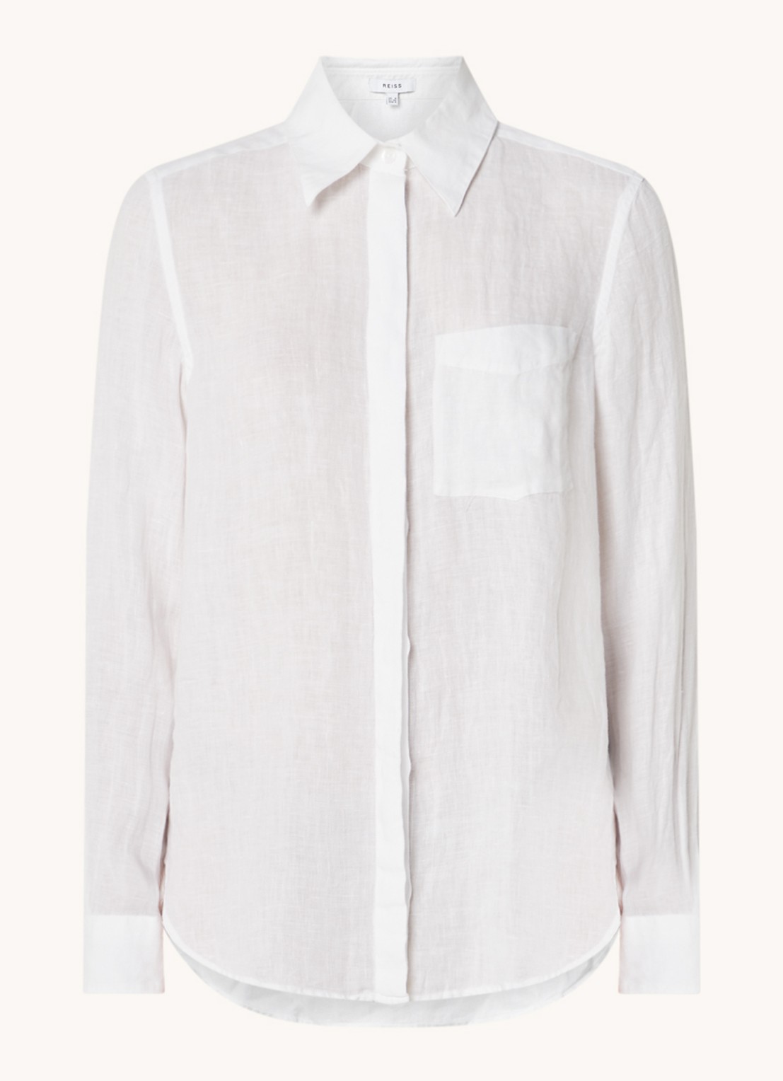 Reiss Campbell blouse van linnen met borstzak en gemêleerd dessin - voorkant 3 wit