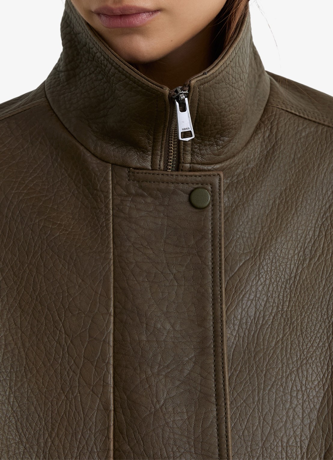 Reiss Cara bomberjack van geitensuède  - detail 7 khaki