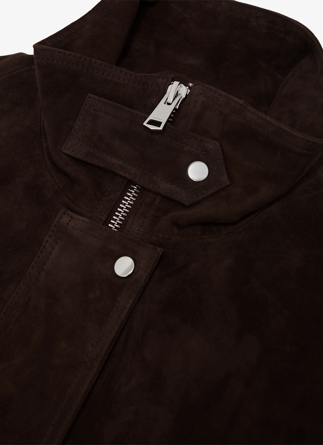 Reiss Cara bomberjack van suède - detail 3 chocoladebruin