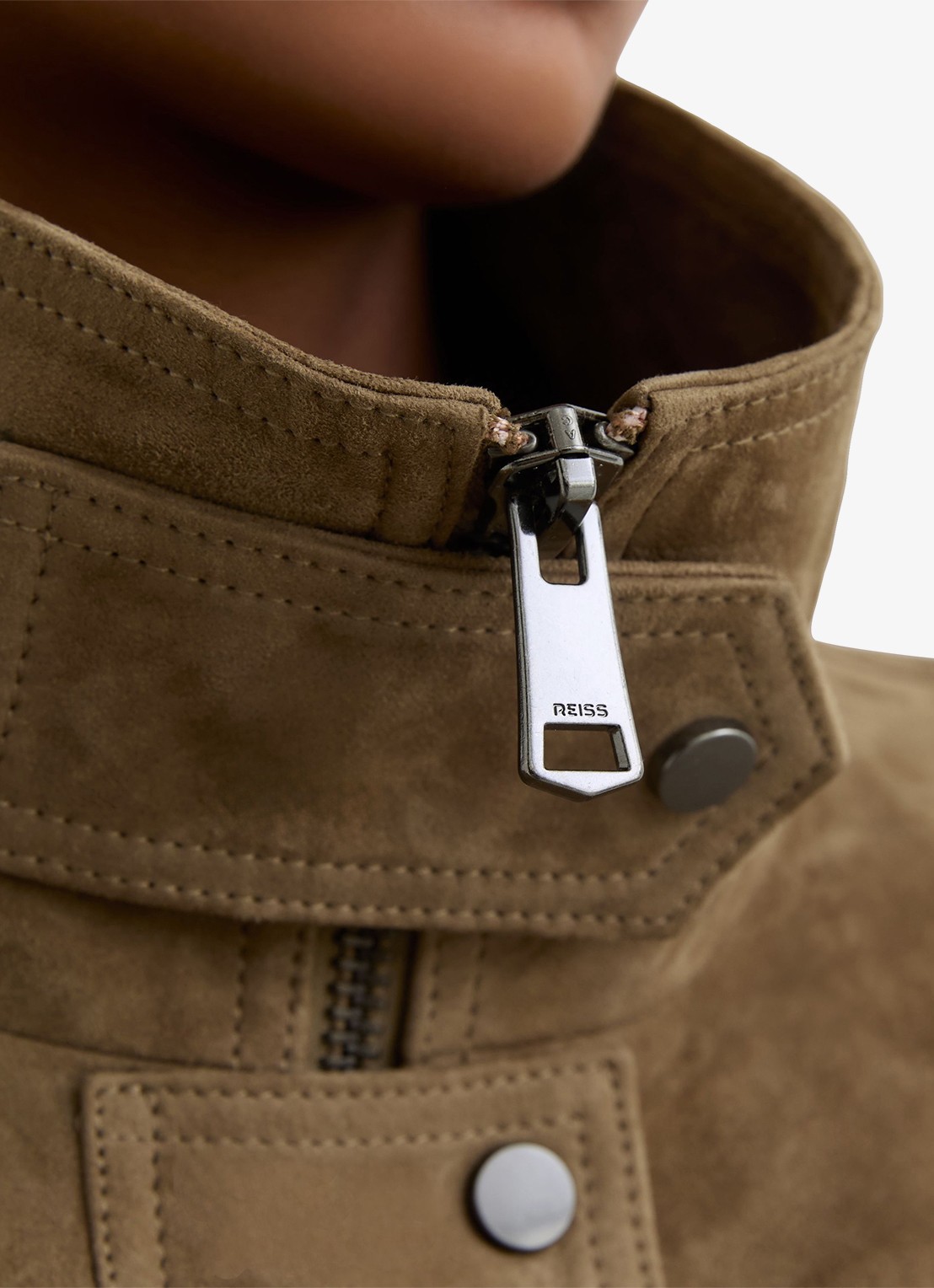 Reiss Cara bomberjack van suède - detail 4 khaki
