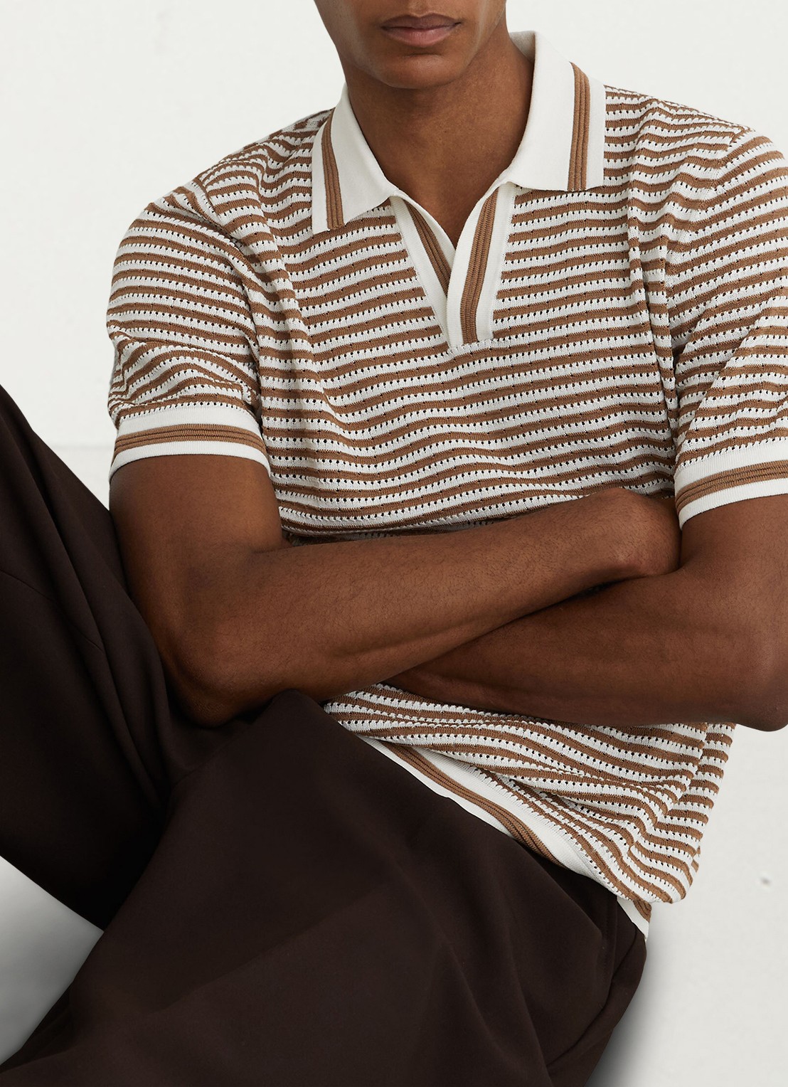 Reiss Carlford regular fit polo in linnenblend met streepprint - detail 2 camel