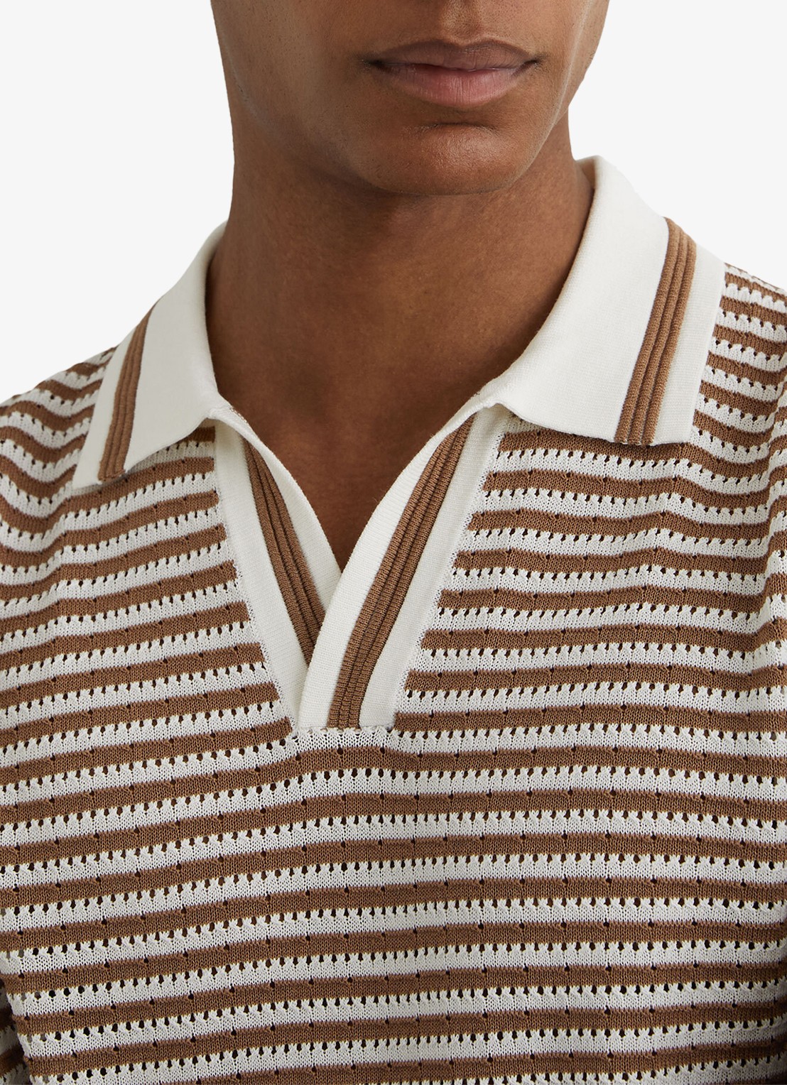 Reiss Carlford regular fit polo in linnenblend met streepprint - detail 3 camel