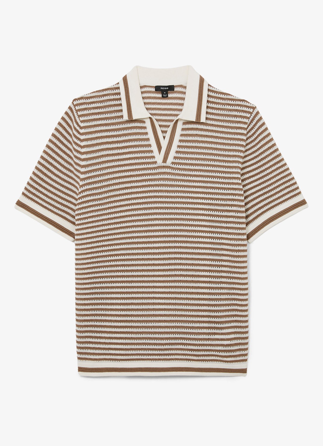 Reiss Carlford regular fit polo in linnenblend met streepprint - voorkant 6 camel