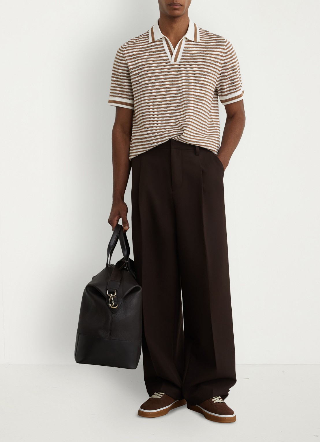Reiss Carlford regular fit polo in linnenblend met streepprint - voorkant 7 camel