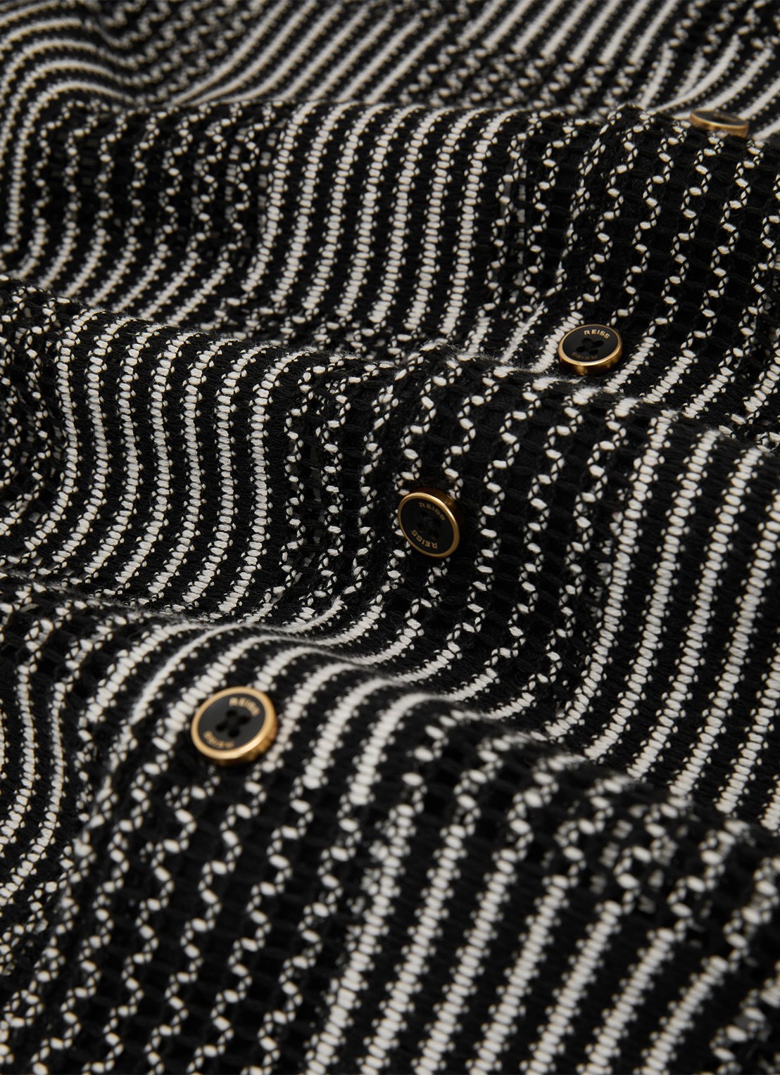 Reiss CARLOS Checkerboard Crochet Cuban Collar Shirt - detail 7 black / zwart