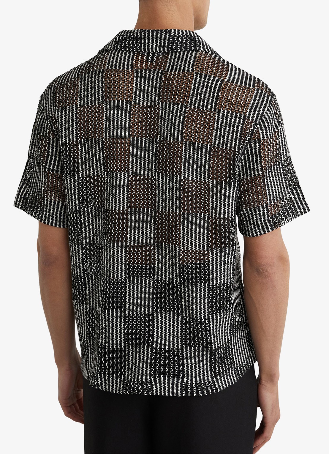 Reiss CARLOS Checkerboard Crochet Cuban Collar Shirt - achterkant 2 black / zwart