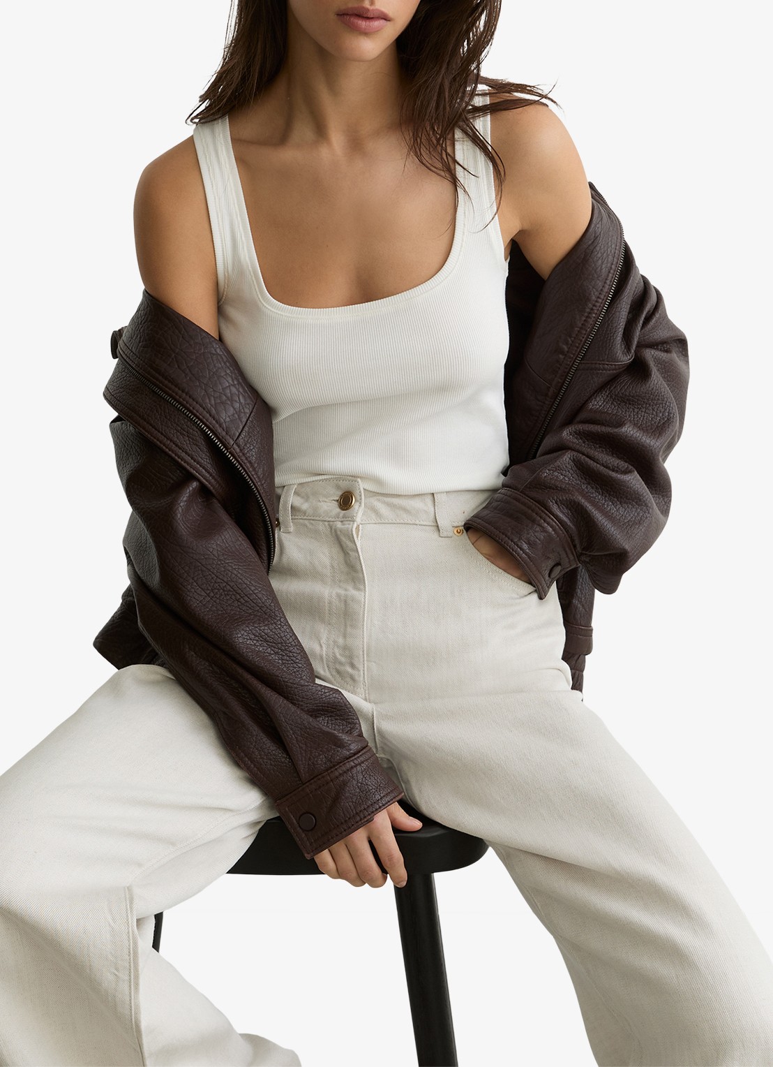 Reiss Carmen high waist wide fit broek in linnenblend - detail 2 creme
