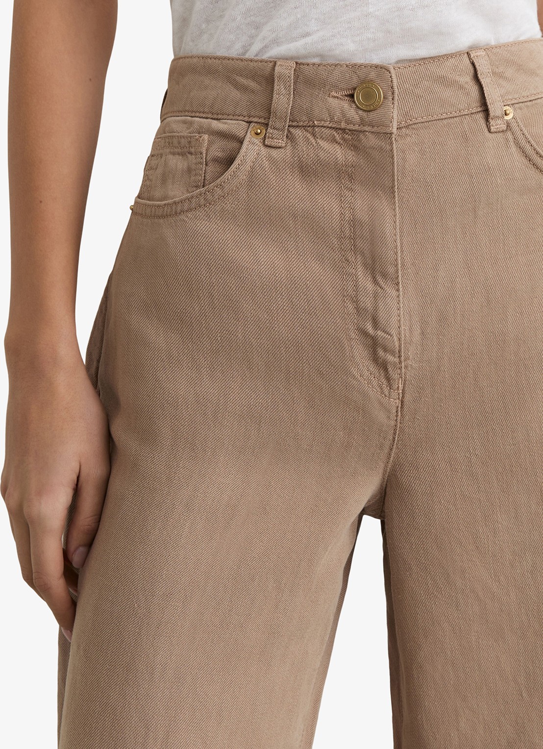 Reiss Carmen high waist wide fit broek in linnenblend - detail 3 beige