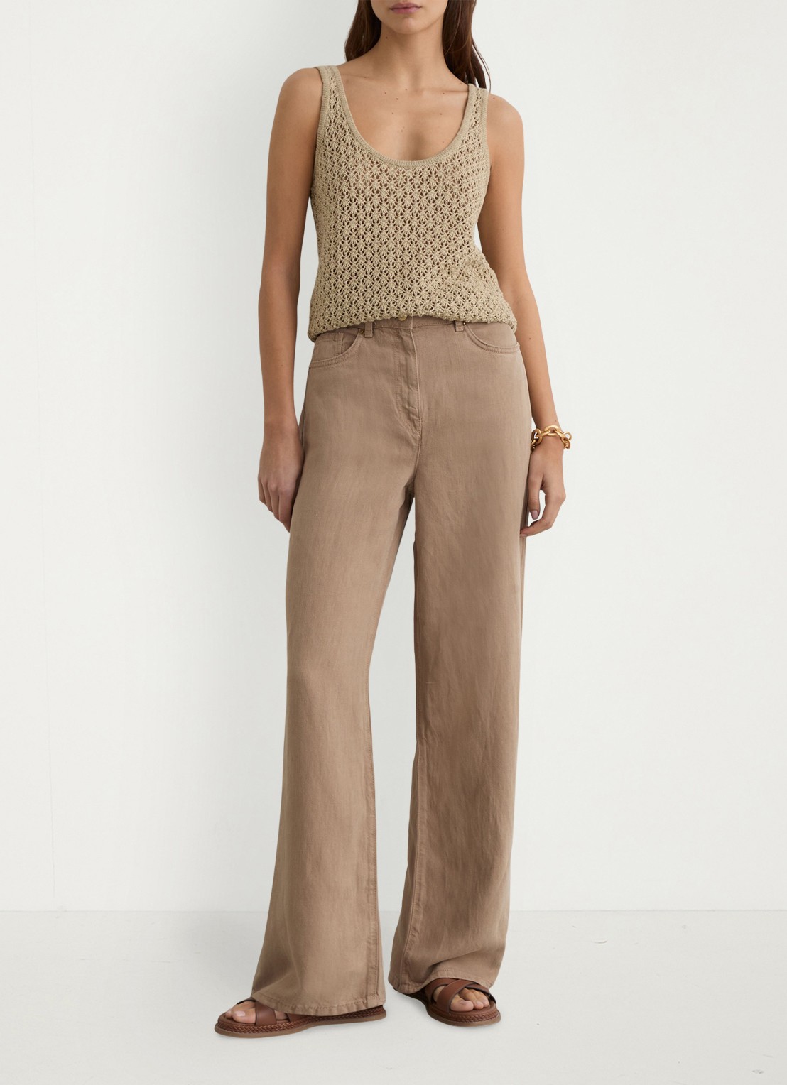 Reiss Carmen high waist wide fit broek in linnenblend - detail 4 beige