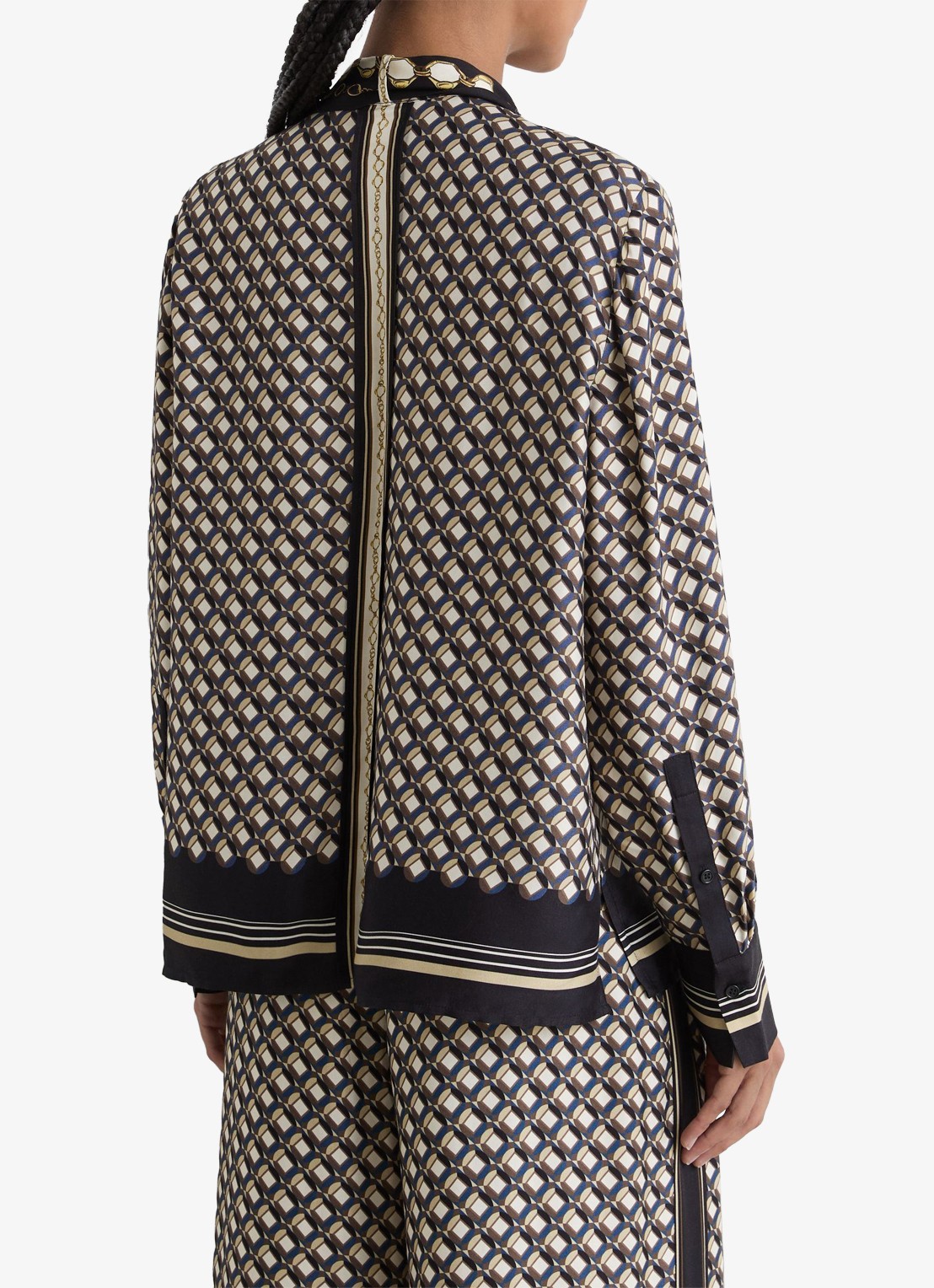 Reiss Carmine blouse met sjaalkraag met print - achterkant donkerblauw