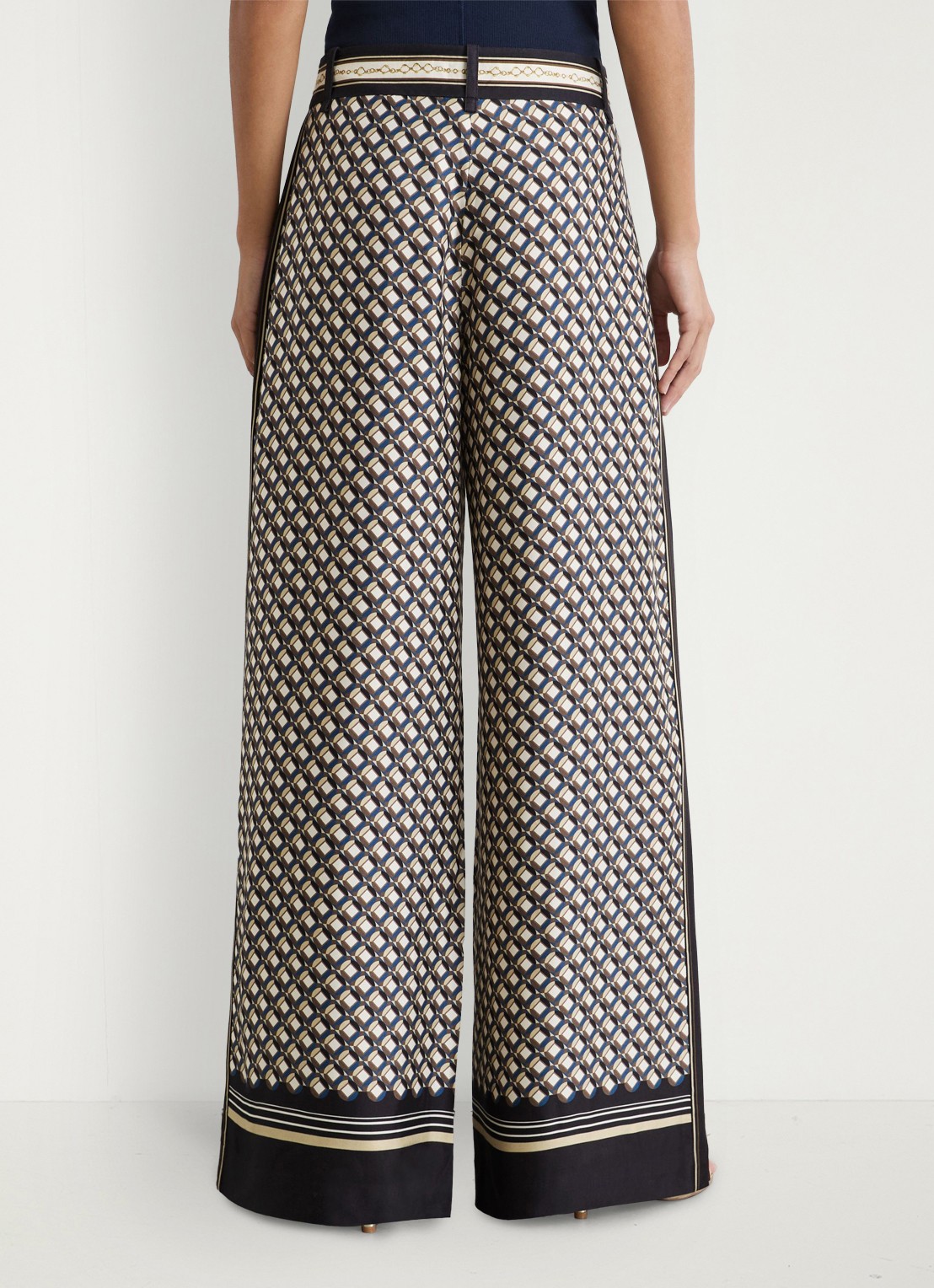 Reiss Carmine high waist wide fit pantalon met print - achterkant 3 donkerblauw
