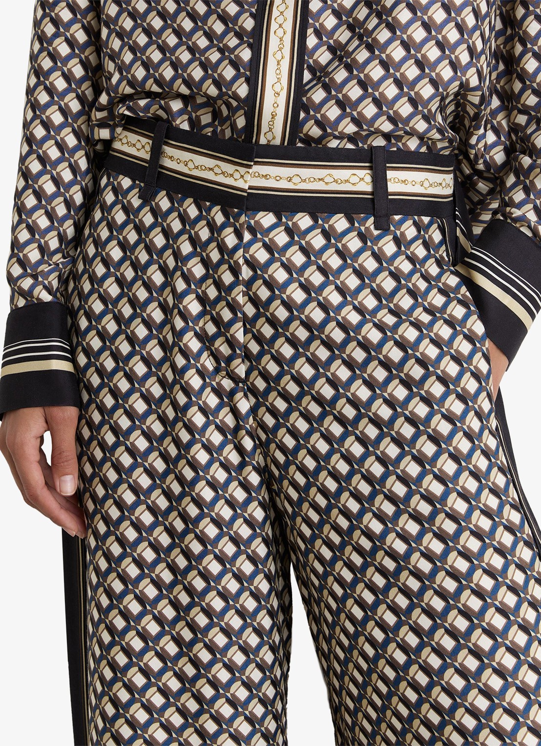 Reiss Carmine high waist wide fit pantalon met print - detail 4 donkerblauw