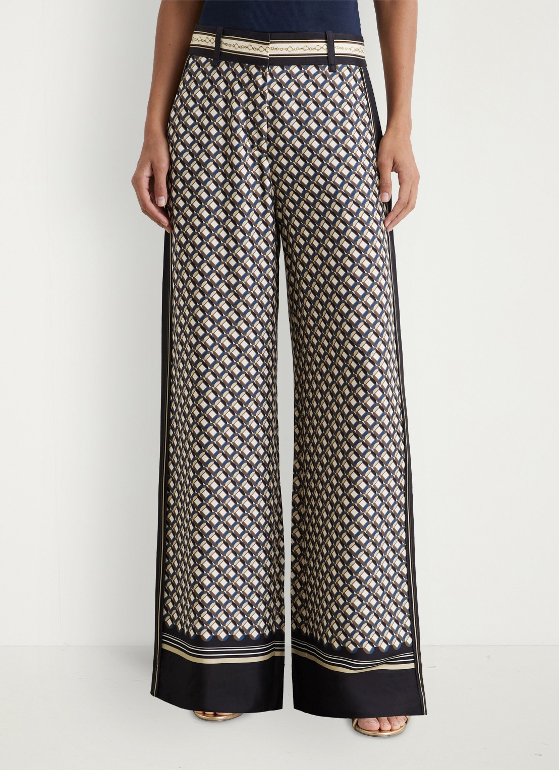 Reiss Carmine high waist wide fit pantalon met print - detail 6 donkerblauw