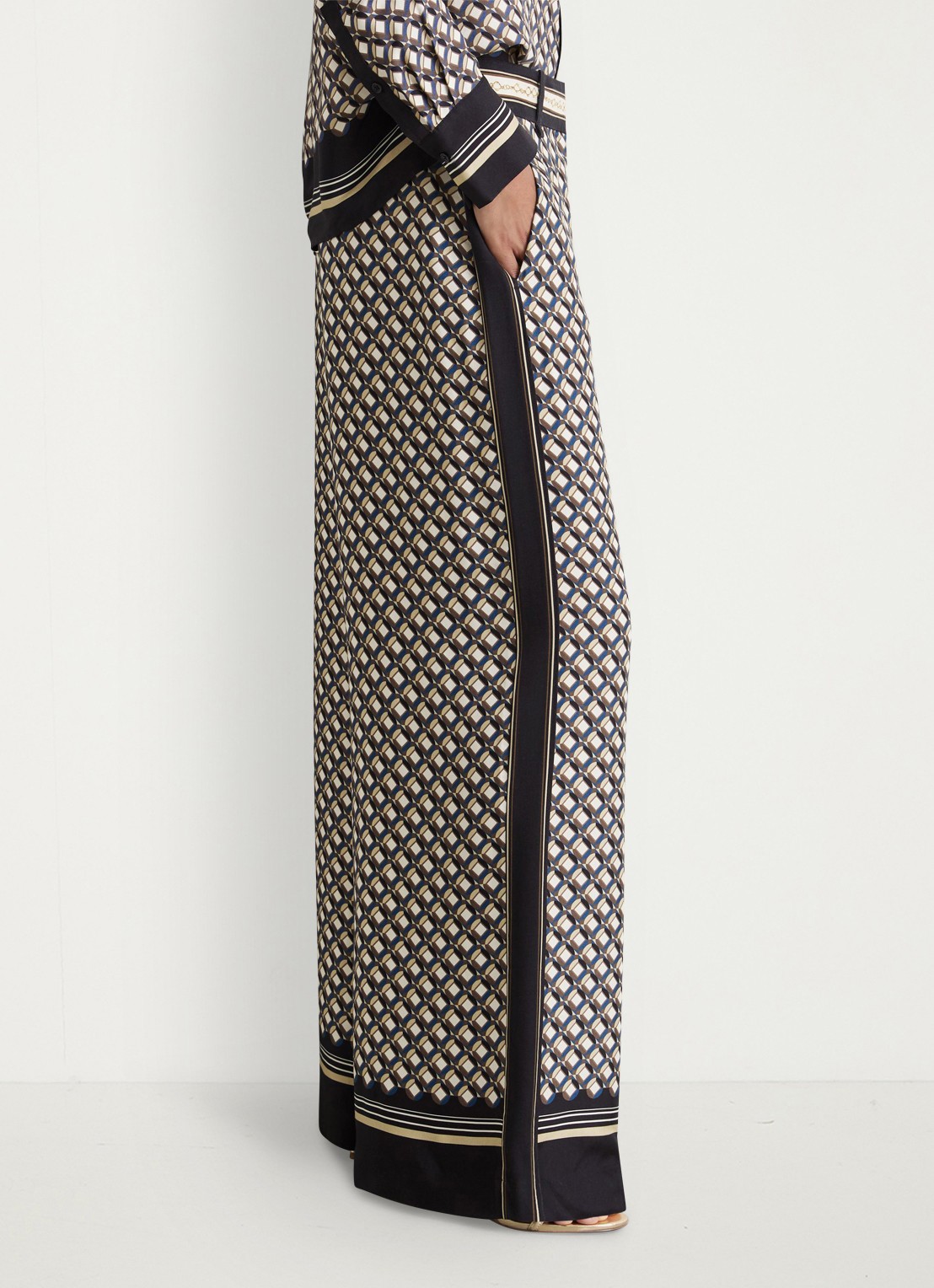 Reiss Carmine high waist wide fit pantalon met print - detail 7 donkerblauw