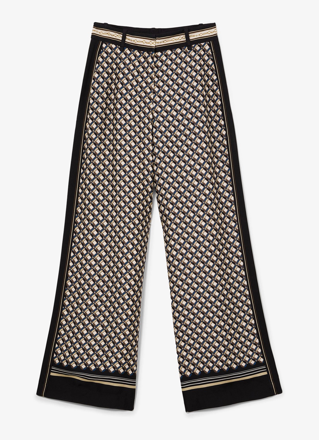 Reiss Carmine high waist wide fit pantalon met print - voorkant donkerblauw
