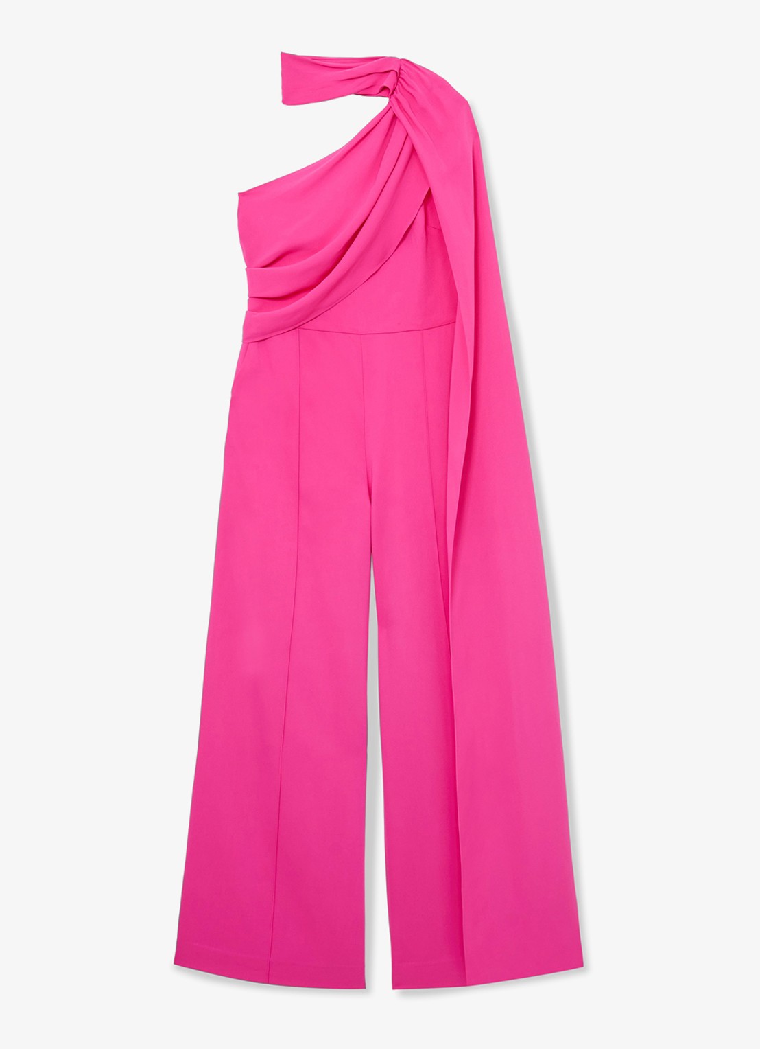 Reiss Carrie one shoulder wide fit jumpsuit met cape - voorkant donkerroze