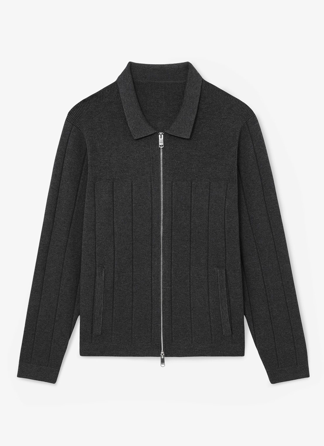 Reiss Cassius fijngebreid vest met rits - voorkant 4 donkergrijs