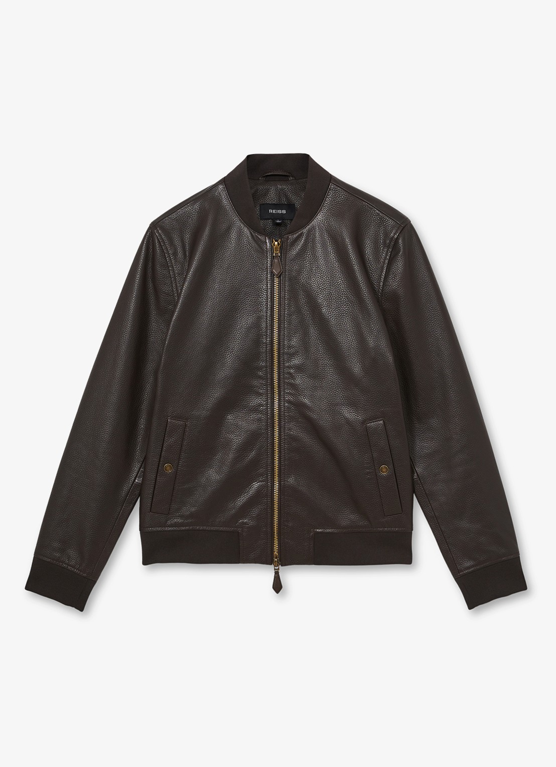 Reiss Cast bomberjack van leer - voorkant bruin