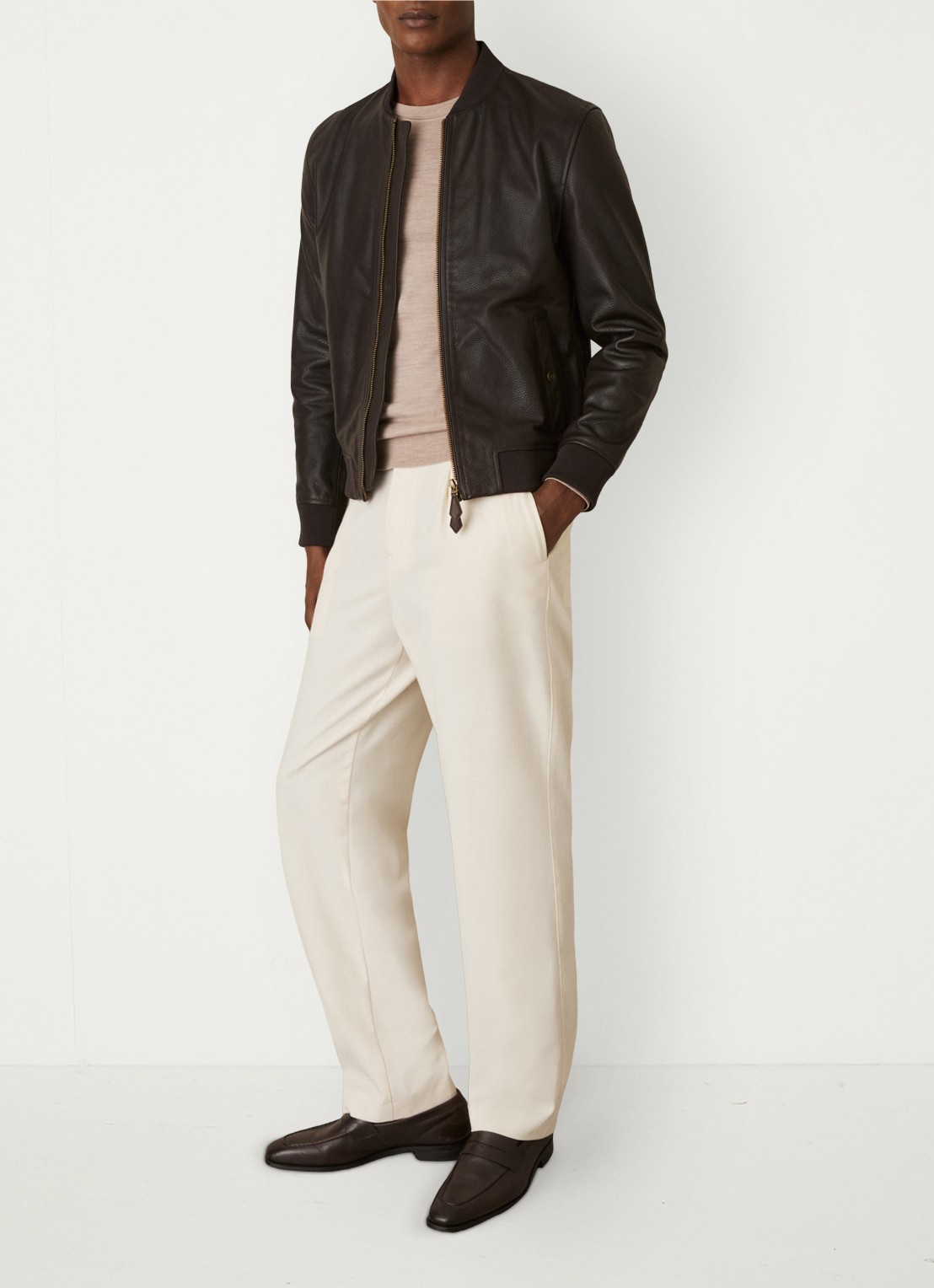 Reiss Cast bomberjack van leer - voorkant 2 bruin