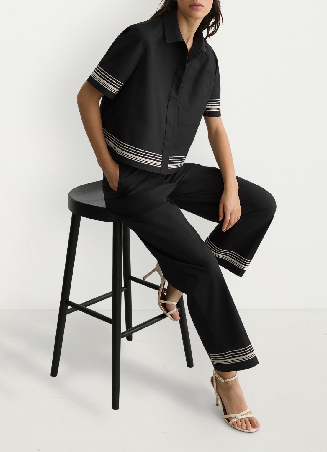 Reiss Cat high waist wide fit pantalon van katoen - detail 5 zwart