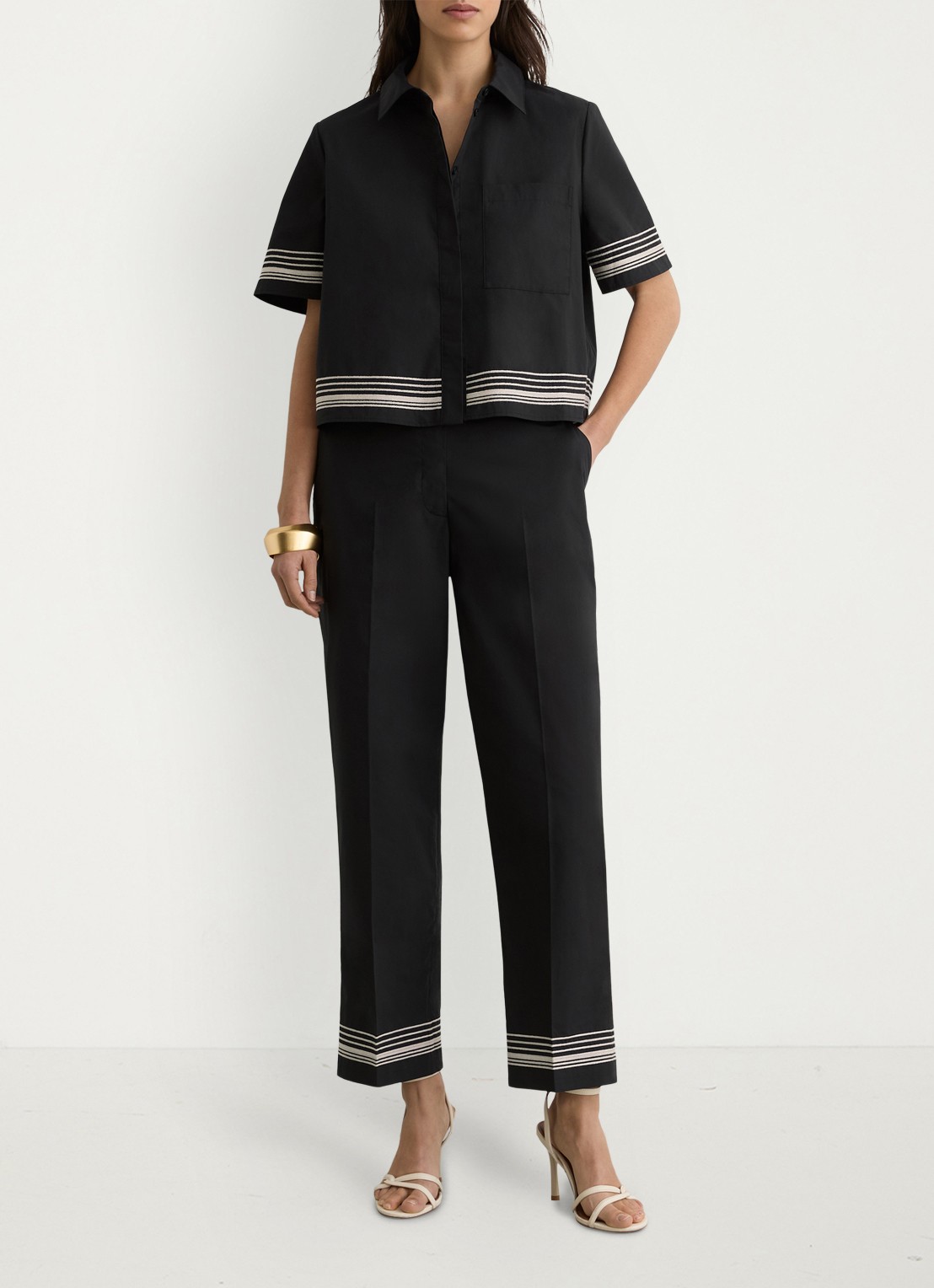 Reiss Cat high waist wide fit pantalon van katoen - voorkant 2 zwart