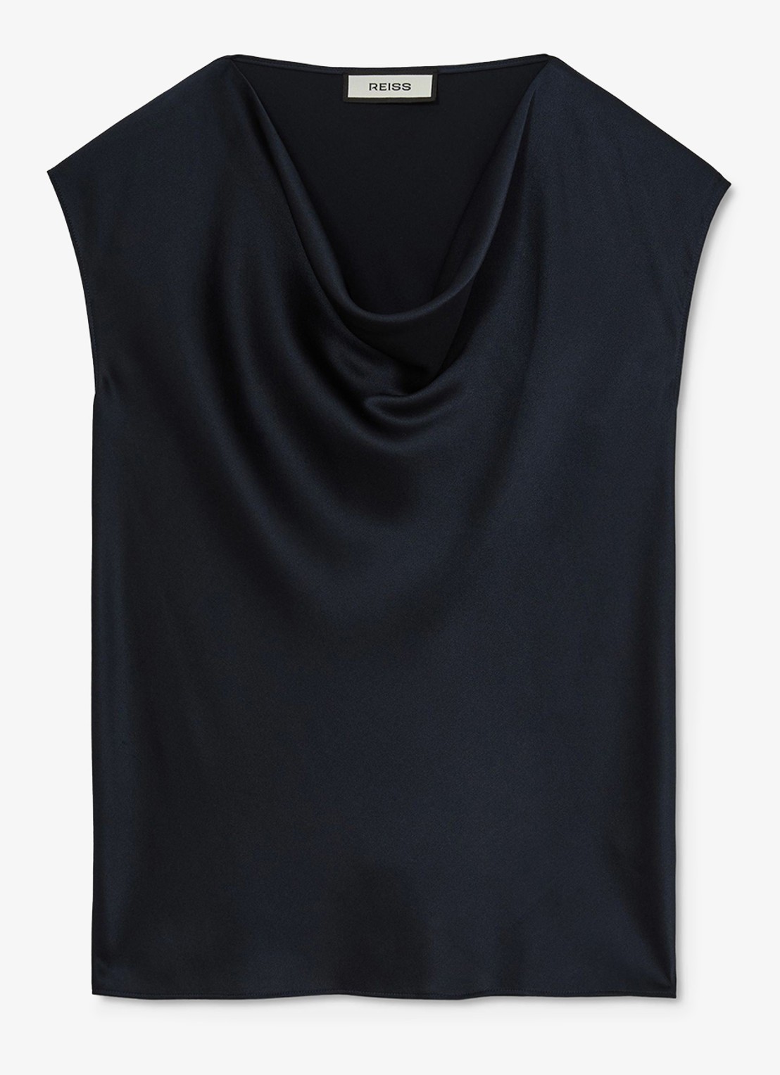 Reiss Cate top van zijde met watervalhals - voorkant 4 donkerblauw