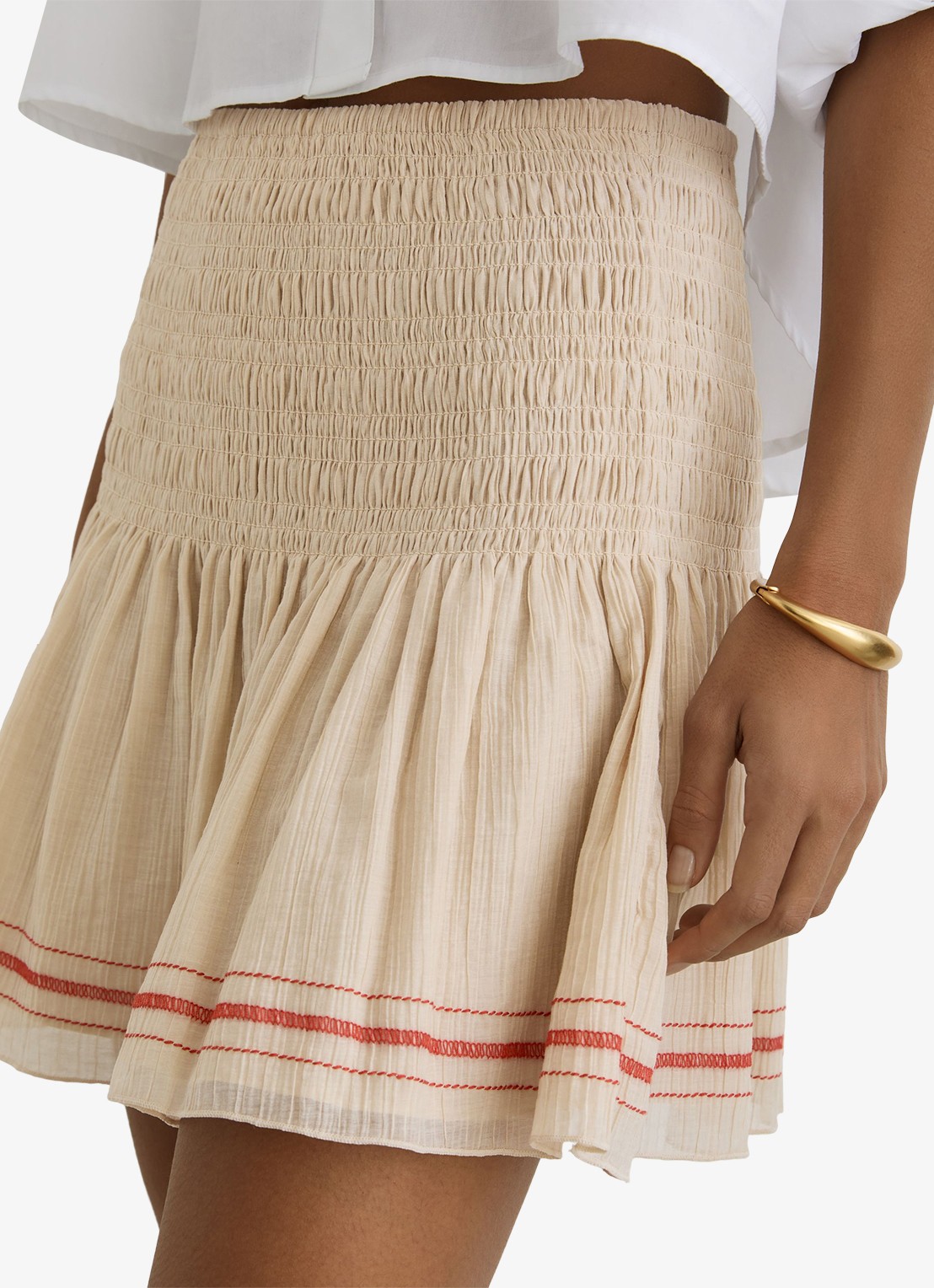 Reiss Catie mini rok met gestreept detail - detail beige