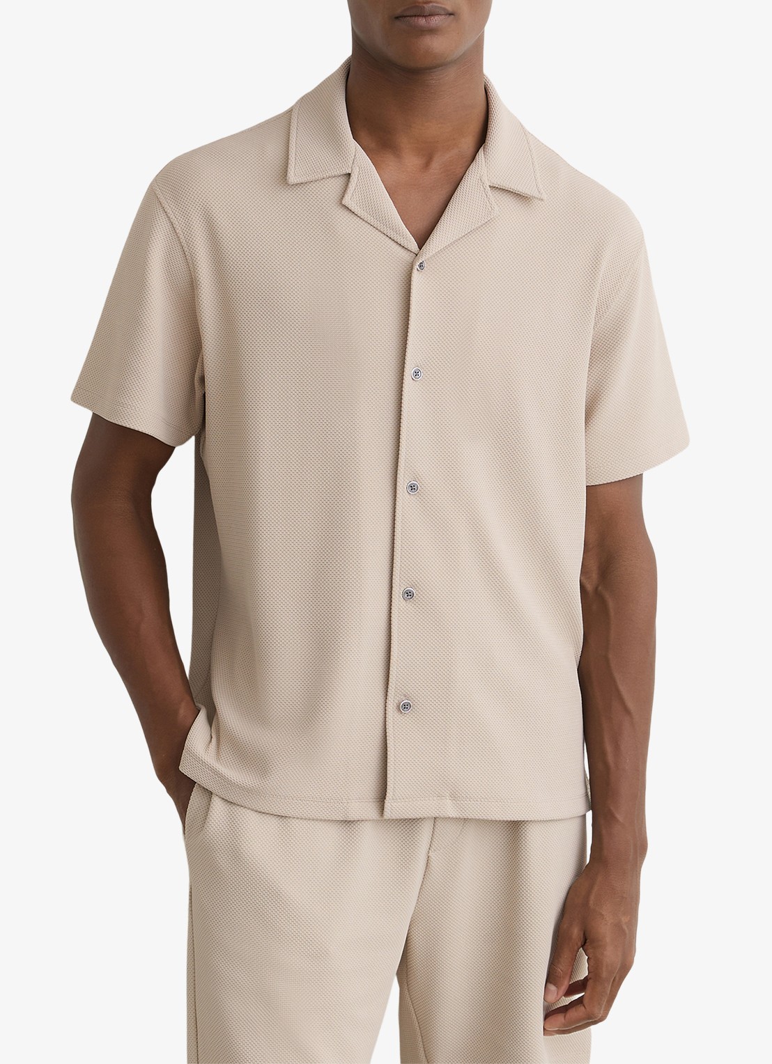 Reiss CEDRIC Textured Cuban-Collar Shirt - detail 3 beige