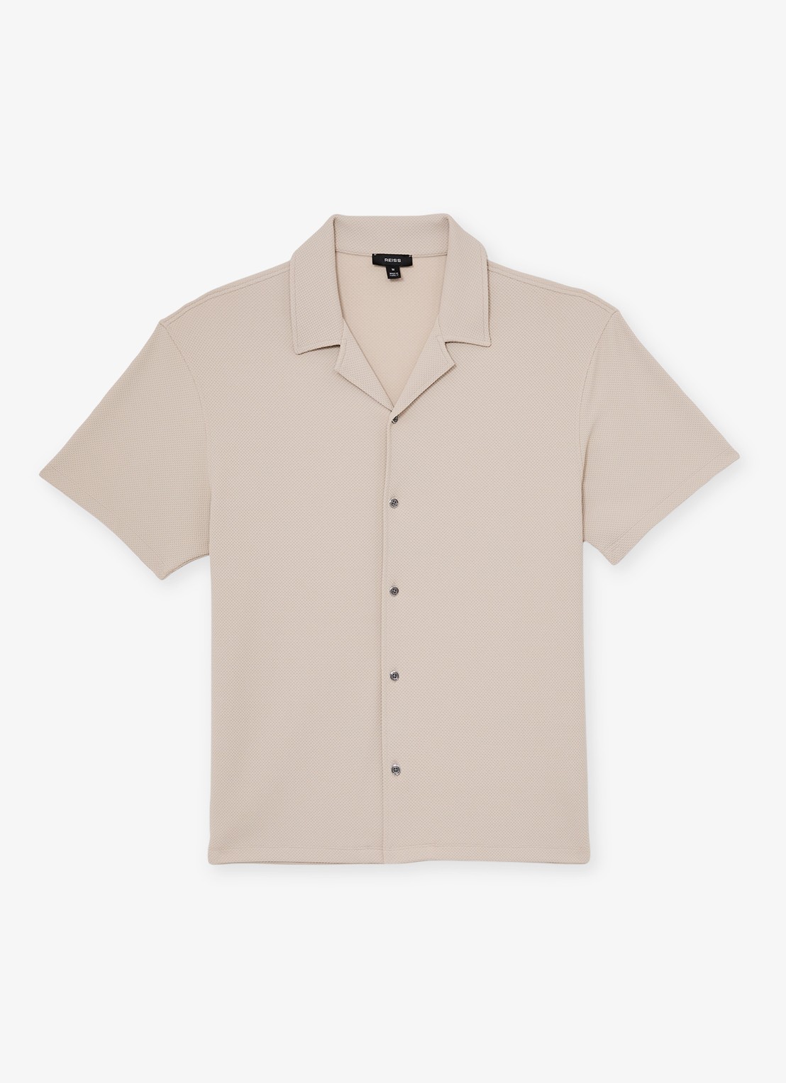 Reiss CEDRIC Textured Cuban-Collar Shirt - voorkant beige