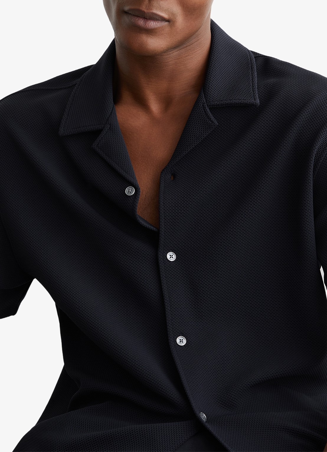 Reiss CEDRIC Textured Cuban-Collar Shirt - detail 5 donkerblauw