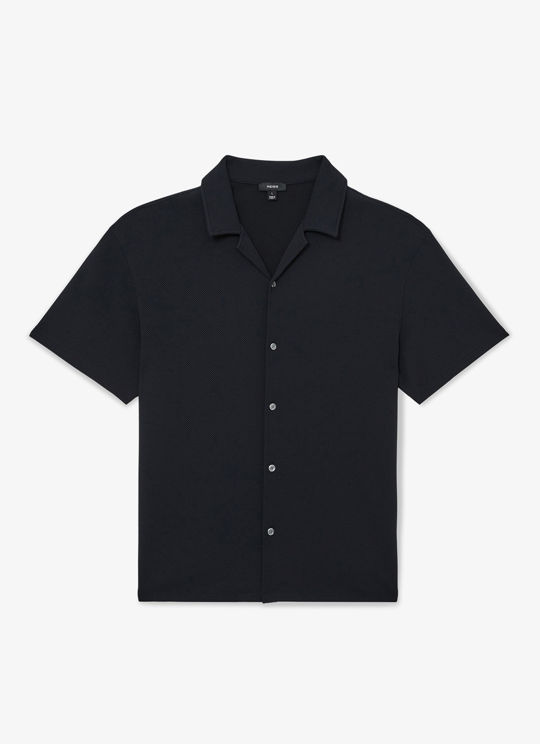 Reiss CEDRIC Textured Cuban-Collar Shirt - voorkant 2 donkerblauw