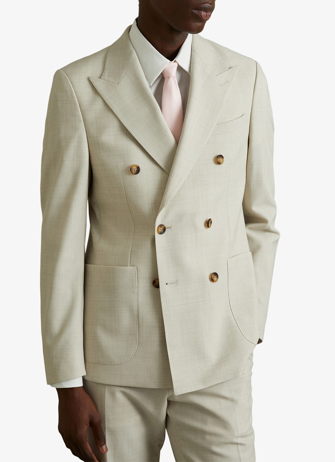 Reiss Ceremony stropdas in zijdeblend met microdessin - voorkant 2 lichtroze