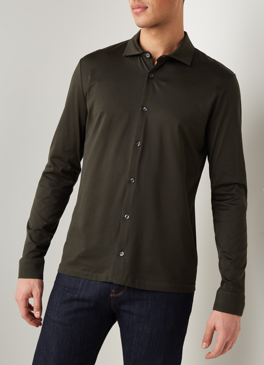 Reiss Chapter slim fit jersey overhemd van katoen - detail 4 groen