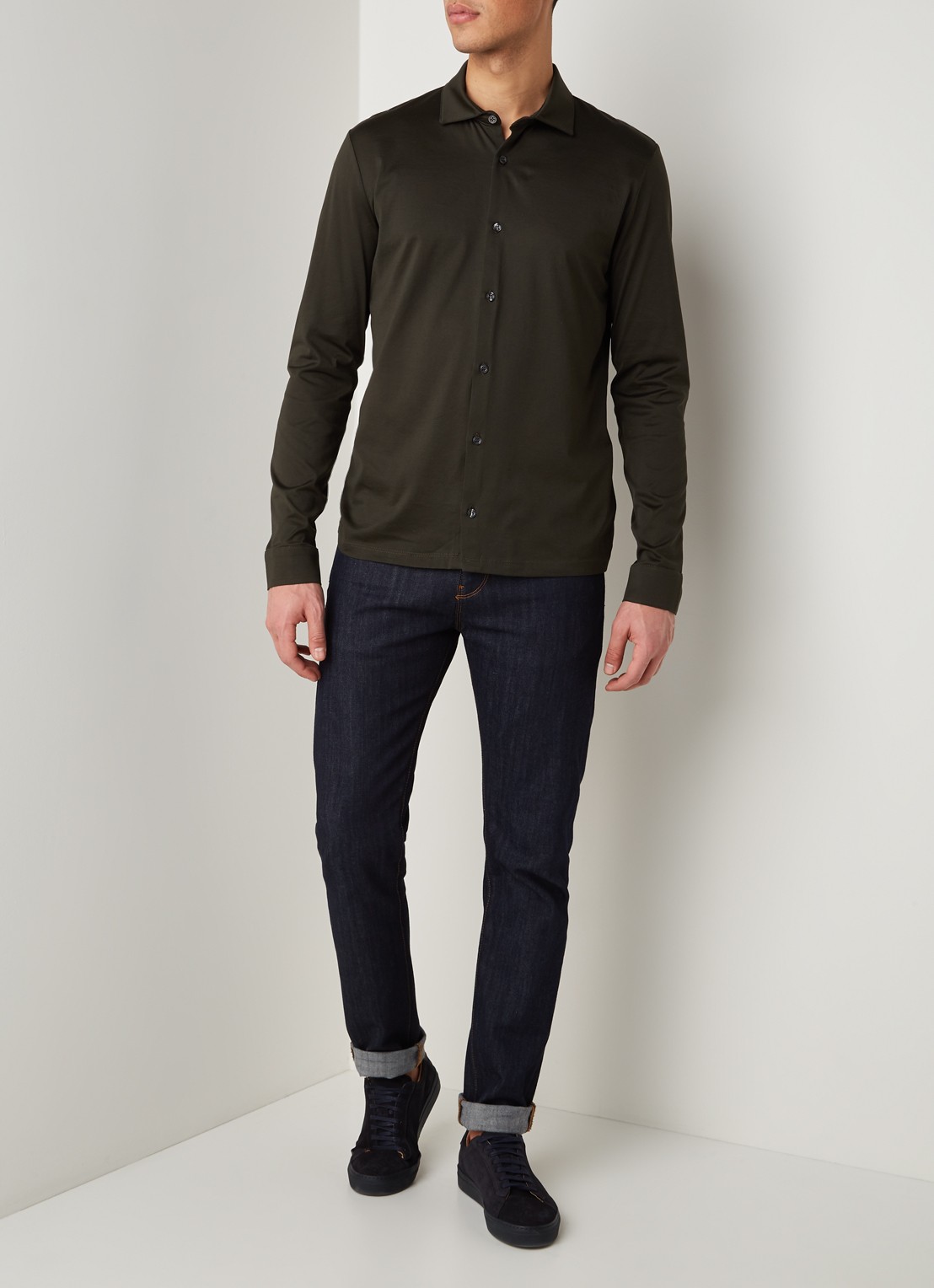 Reiss Chapter slim fit jersey overhemd van katoen - voorkant 3 groen