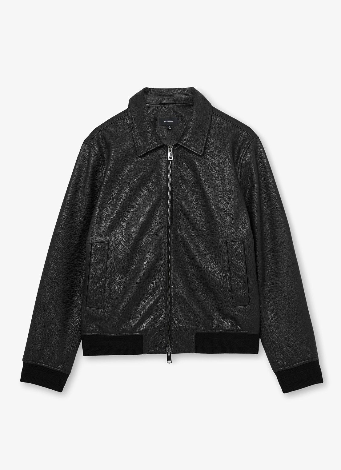 Reiss Charl leren jas met steekzakken - voorkant black / zwart