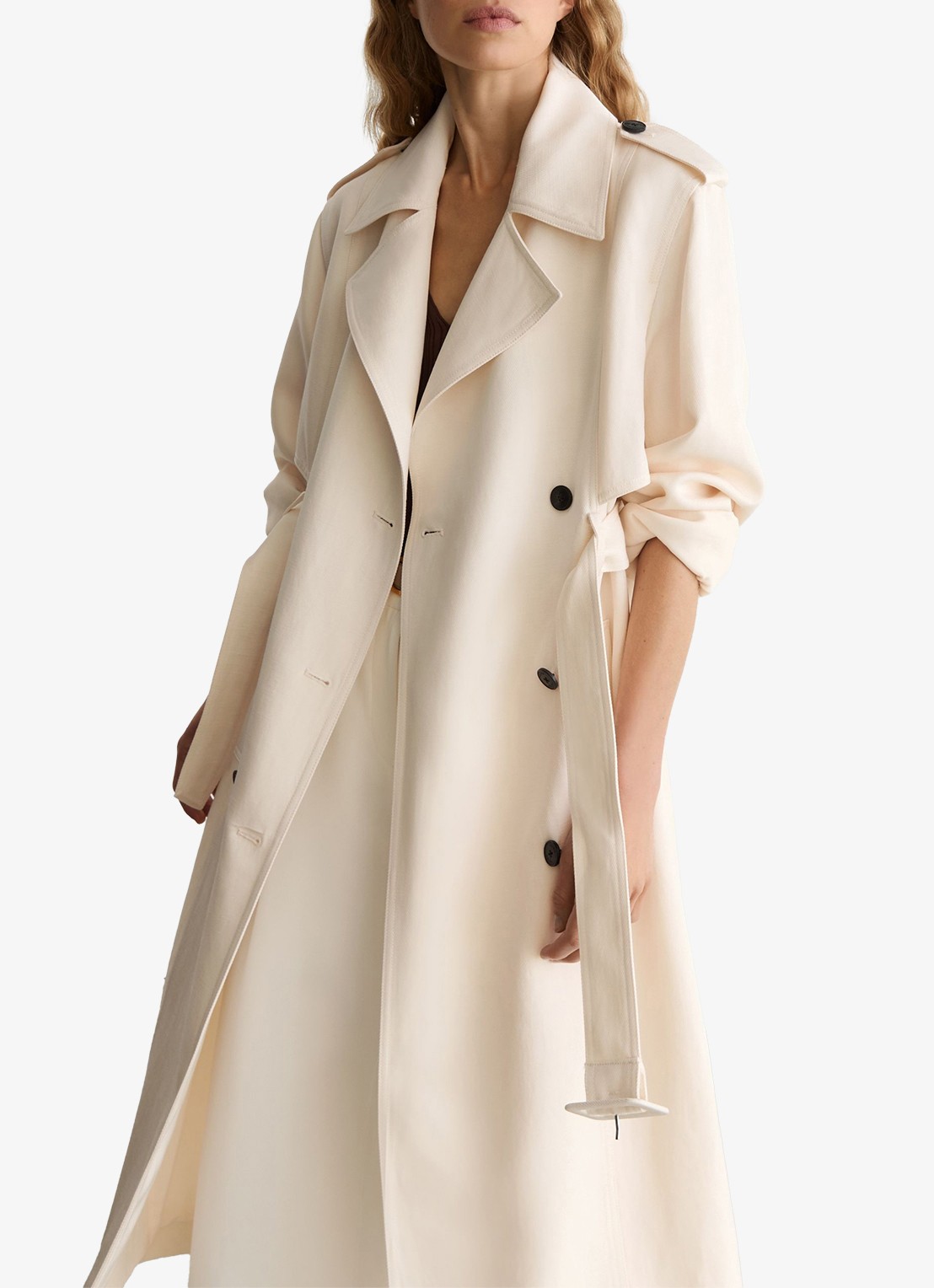 Reiss Charli Double-breasted trenchcoat in linnenblend - detail 6 wit