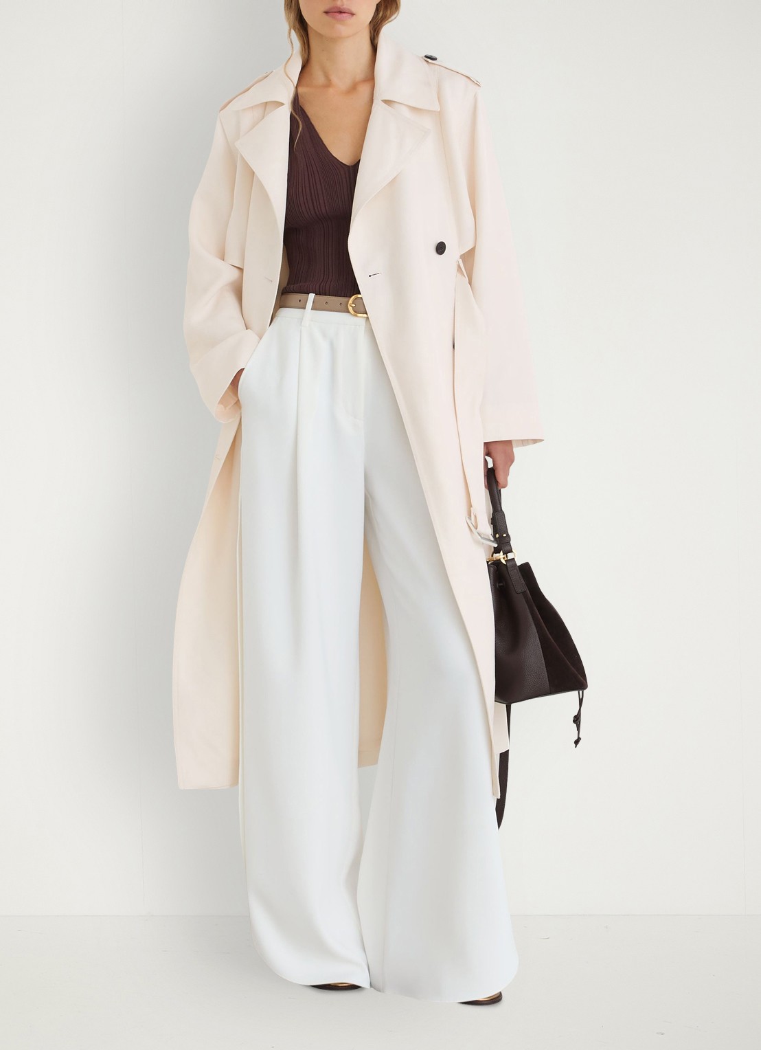 Reiss Charli Double-breasted trenchcoat in linnenblend - voorkant 3 wit