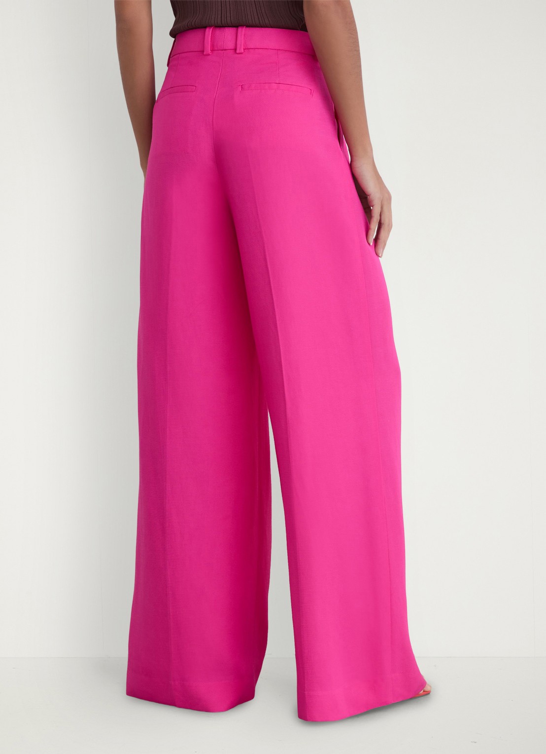 Reiss Charli high waist wide fit pantalon in linnenblend - achterkant 5 oudroze