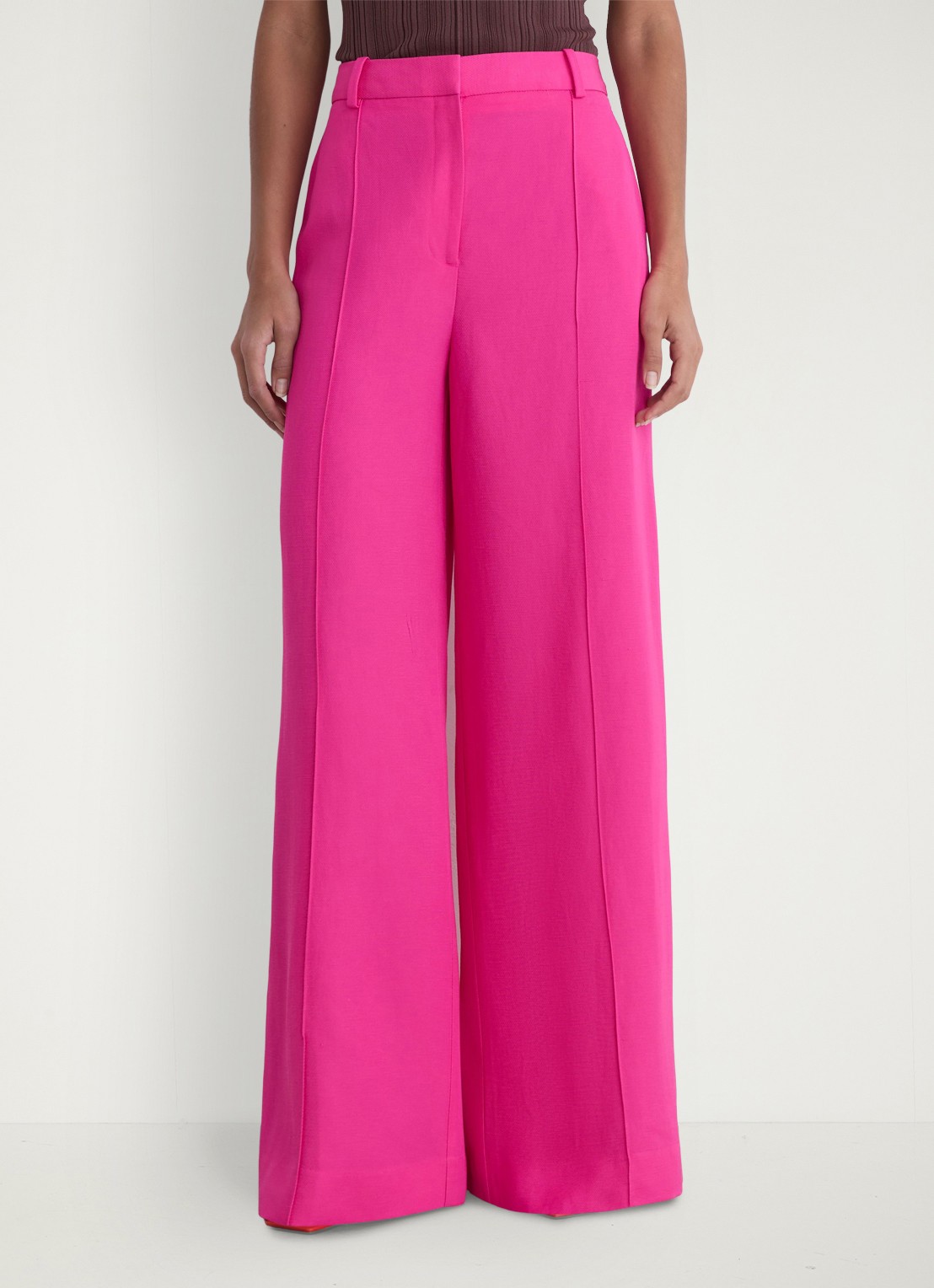 Reiss Charli high waist wide fit pantalon in linnenblend - detail oudroze