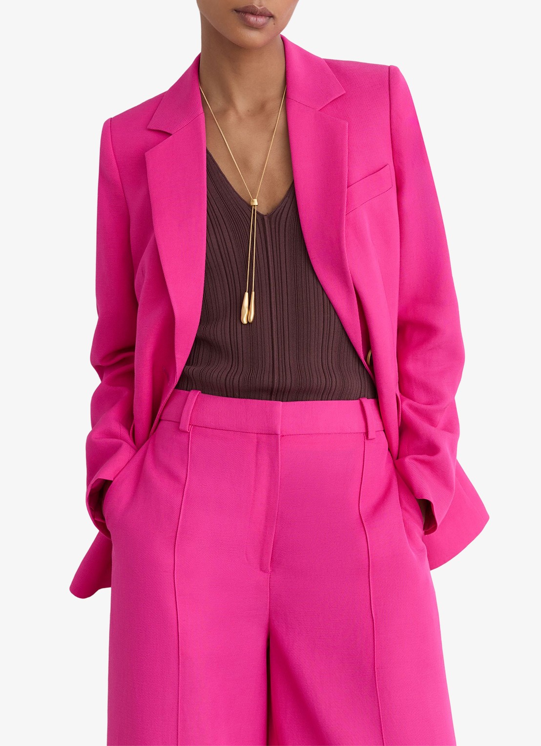 Reiss Charli high waist wide fit pantalon in linnenblend - detail 3 oudroze