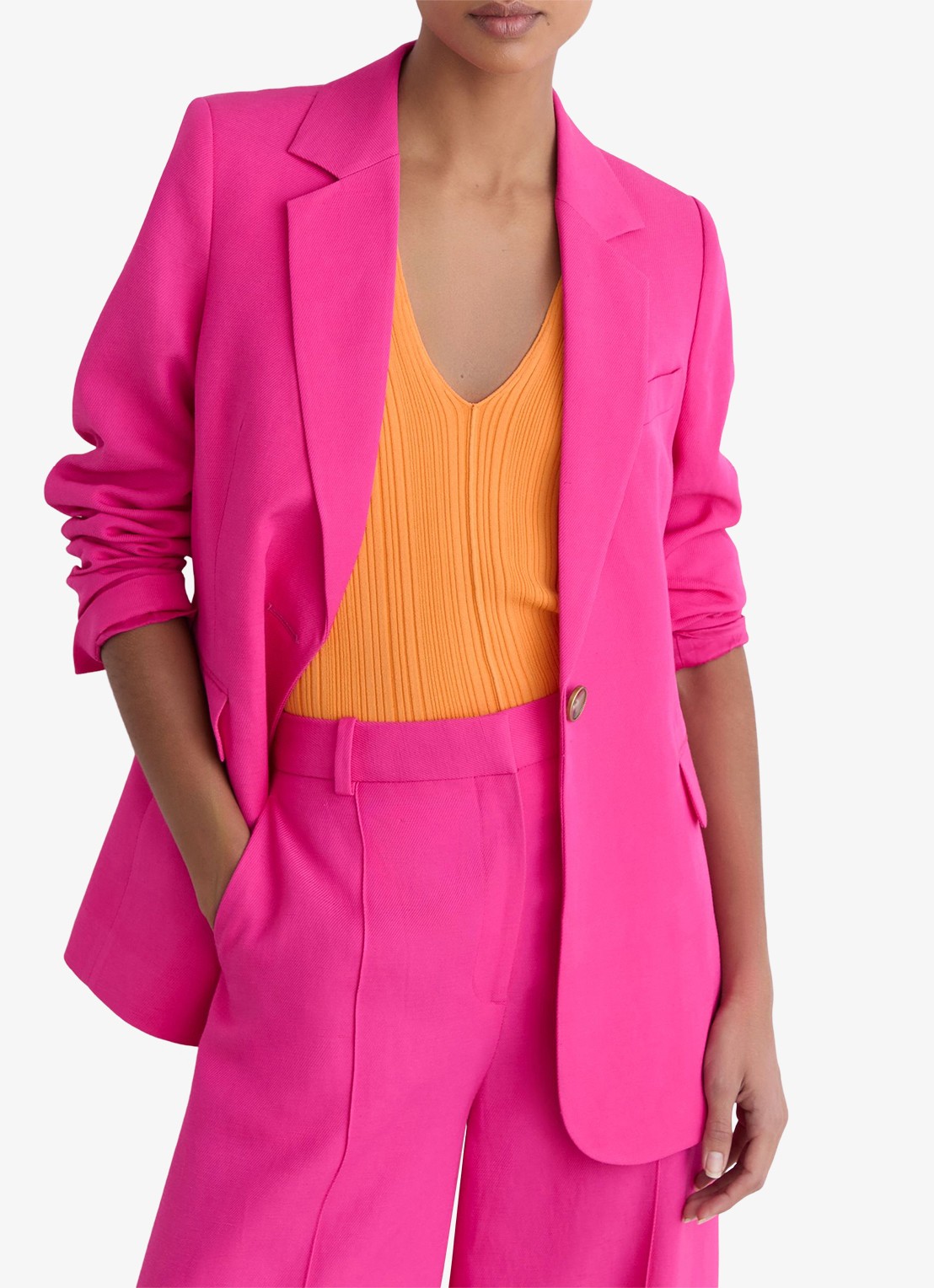 Reiss Charli regular fit blazer in linnenblend - detail oudroze