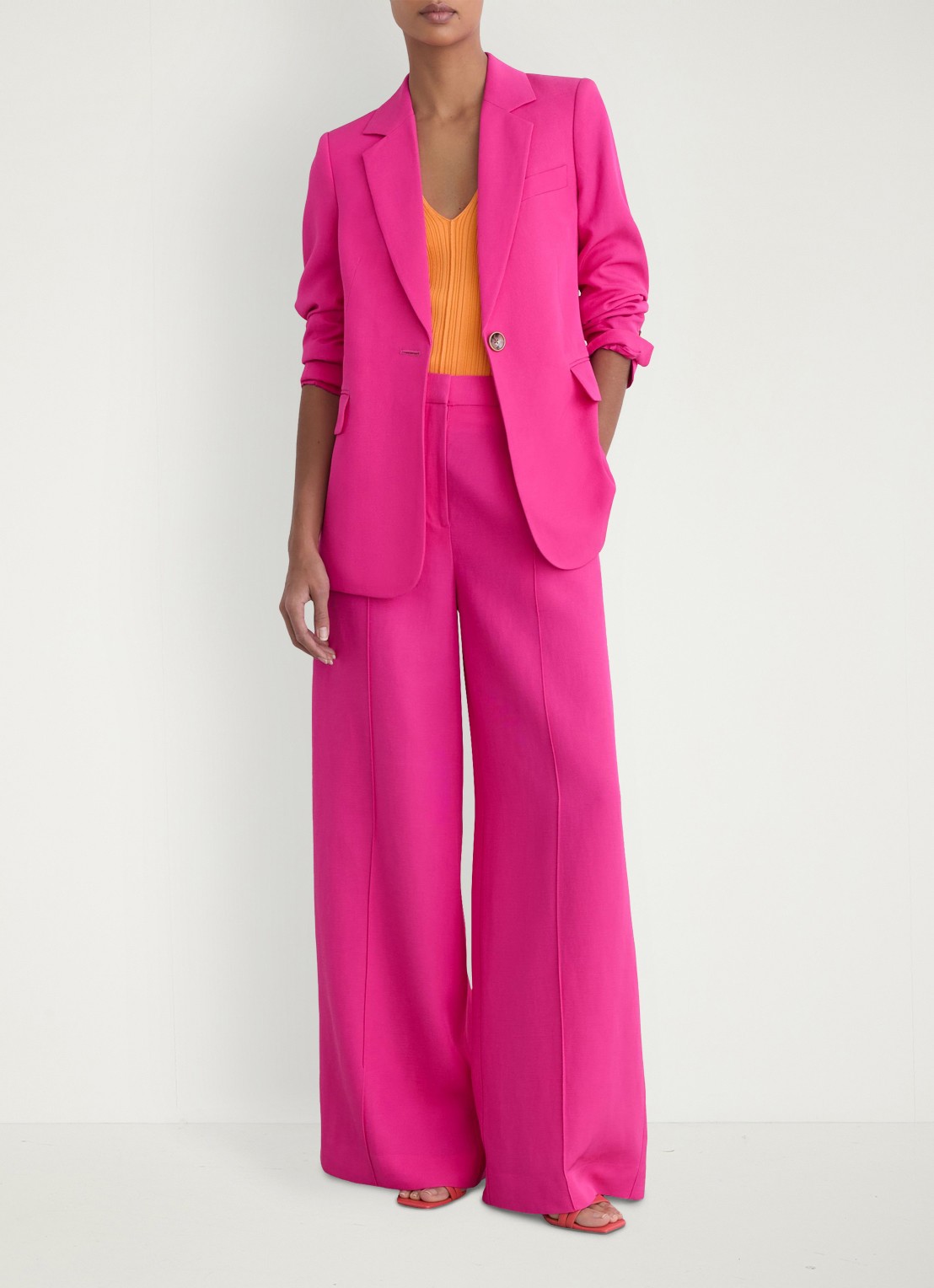 Reiss Charli regular fit blazer in linnenblend - voorkant 8 oudroze